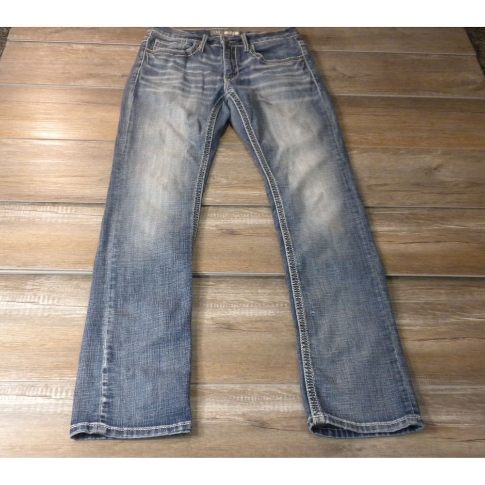 BKE Jake Jeans Mens 31x32 Blue Denim Straight Stretch Whiskered Y2K Western